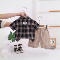 Boys Black Checked Short Sleeve Shirt With Printed T-Shirt And Shorts Sets 3 pc. Sets