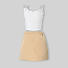 Girls White Ribbed Tank Top With Cargo Skirt Sets Sets