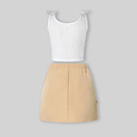 Girls White Ribbed Tank Top With Cargo Skirt Sets Sets