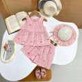 Girls Pink Bow Printed Sleeveless Top With Elasticated Shorts Sets 2 pc. Sets Pink 1-2 Y