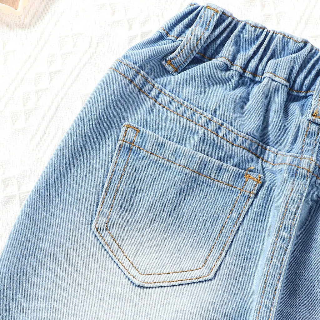 Girls Light Blue Distressed Denim Pant Jeans