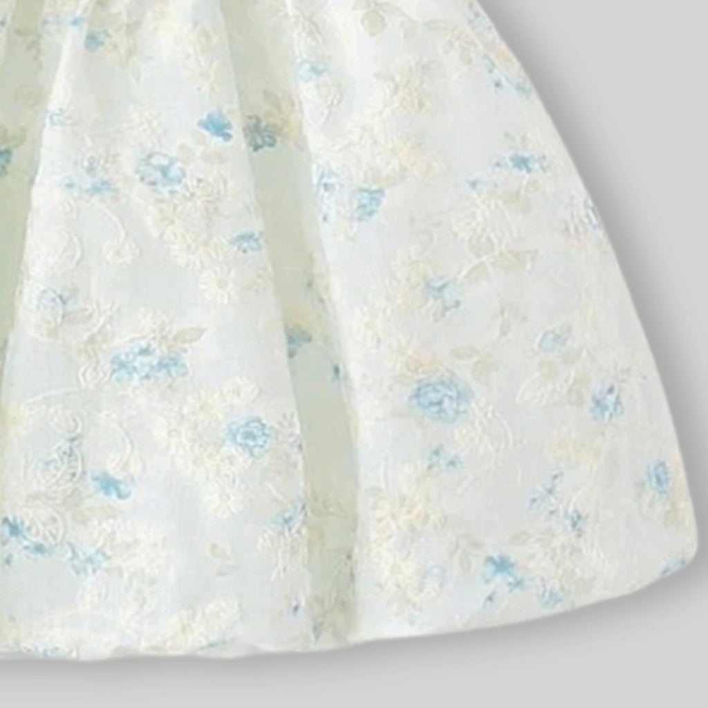 Girls Off White Floral Embroidered Sleeveless Dress Casual Dresses