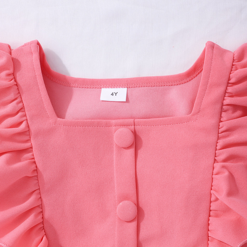 Girls Peach Short Sleeve Square Neck Top With Shorts Set 2 pc. Sets