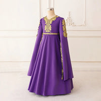 Girls Purple Embroidered Fit & Flare Dress With Long Sleeves Casual Dresses
