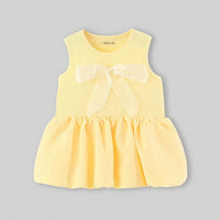 Girls Yellow Flared Sleeveless Mini Dress With Bow Detail Casual Dresses