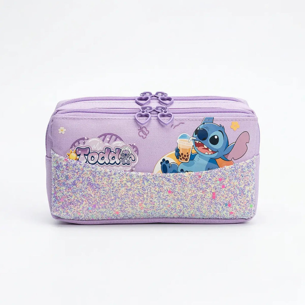 Girls Lavender Zipper Pencil Pouch with Glitter Finish Trending Accessories Lavender Onesize