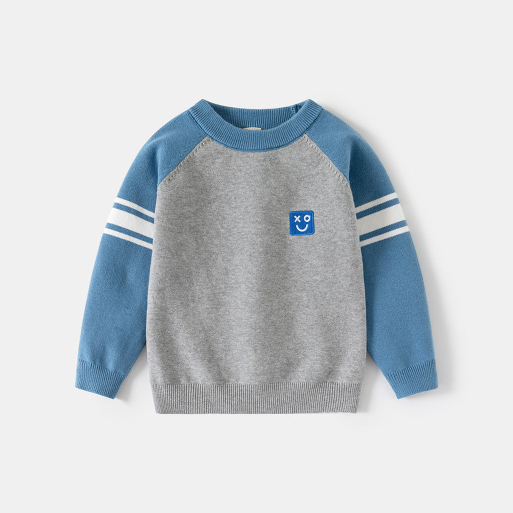 Boys Grey Solid Raglan Sleeves Regular Sweater Sweaters & Cardigans