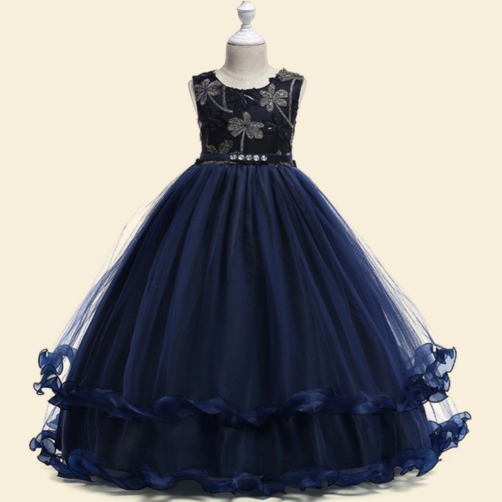 Girls Embroidered Tulle Party Gown