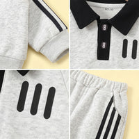 Boys Light Grey Striped Polo Collar Sweatshirt & Pants Co-ord Sets Sets