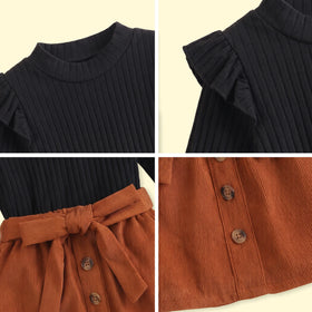 Girls Black Ribbed Top With Skirt Sets 2 pc. Sets
