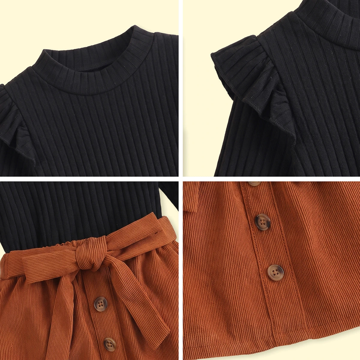 Girls Black Ribbed Top With Skirt Sets 2 pc. Sets
