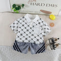 Boys White Lion Printed Short Sleeve Polo T-Shirt With Denim Shorts Sets 2 pc. Sets White 1-2 Y