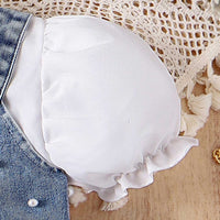 Girls Puff Sleeve Shirt Dress With Denim Vest Casual Dresses   