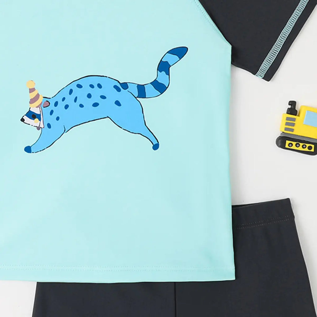 Boys Light Blue Graphics T-Shirt With Shorts Swimwear Sets Beachwear