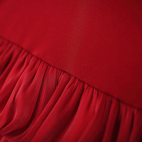 Girls Red Solid Layered Ruffle Dress With Bow Casual Dresses