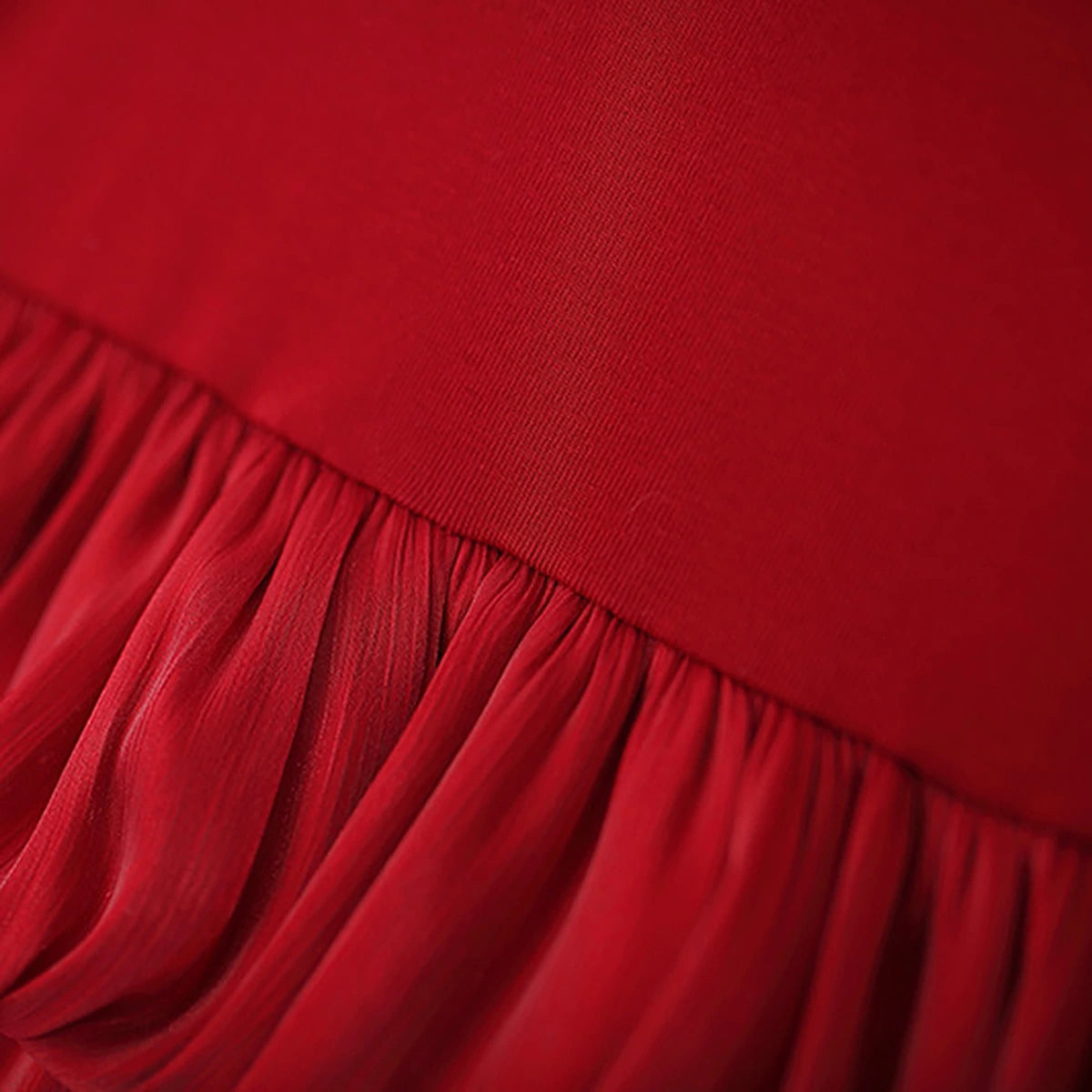 Girls Red Solid Layered Ruffle Dress With Bow Casual Dresses