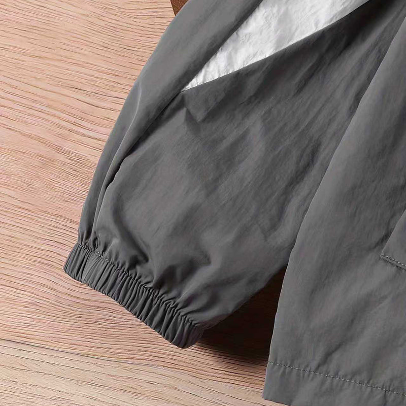 Boys Grey Solid Hooded Front Zipper Jacket Coats & Jackets
