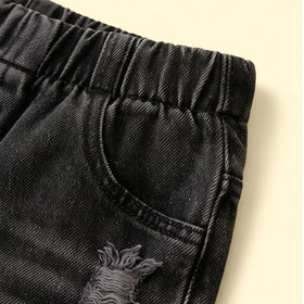 Girls Black Distressed Relaxed Fit Jeans Pants