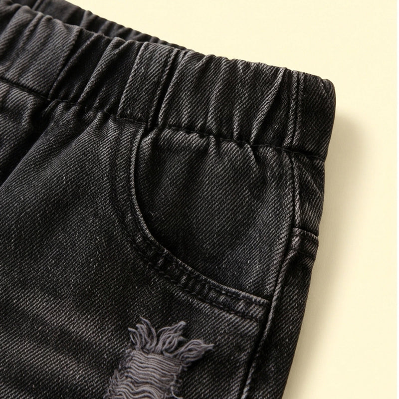 Girls Black Distressed Relaxed Fit Jeans Pants