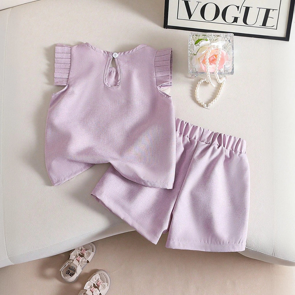 Girls Lavender Floral Applique Short Sleeve Top With Shorts Sets 2 pc. Sets