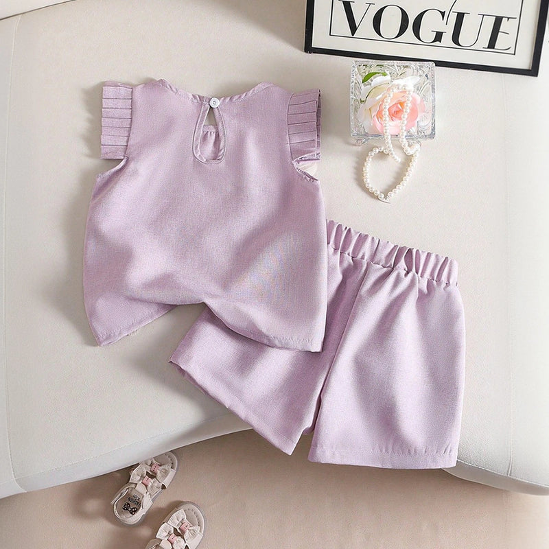 Girls Lavender Floral Applique Short Sleeve Top With Shorts Sets 2 pc. Sets