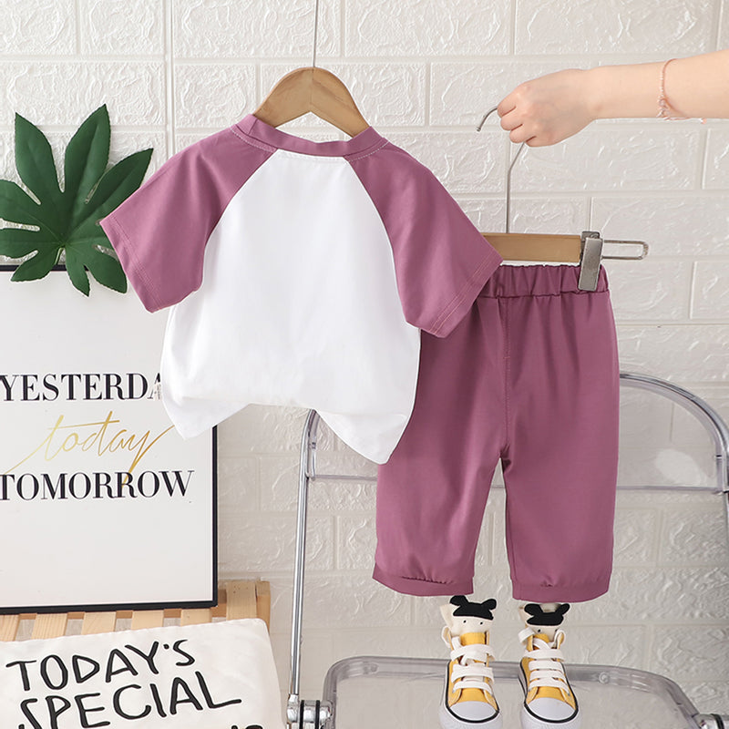 Boys Purple Typographic Printed Raglan Sleeves T-Shirt With Pants Set 2 pc. Sets