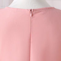 Girls Peach Solid Laced Short Sleeves Drop Waist Dress Casual Dresses