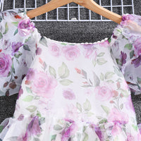 Girls White Floral Print Short Sleeve Fit & Flare Dress Casual Dresses