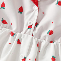 Girls White Strawberry Printed Sleeveless A-line Dress Casual Dresses