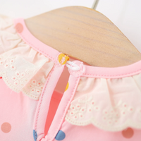 Girls Pink Polka Dot Print Flutter Sleeve A-line Dress Casual Dresses