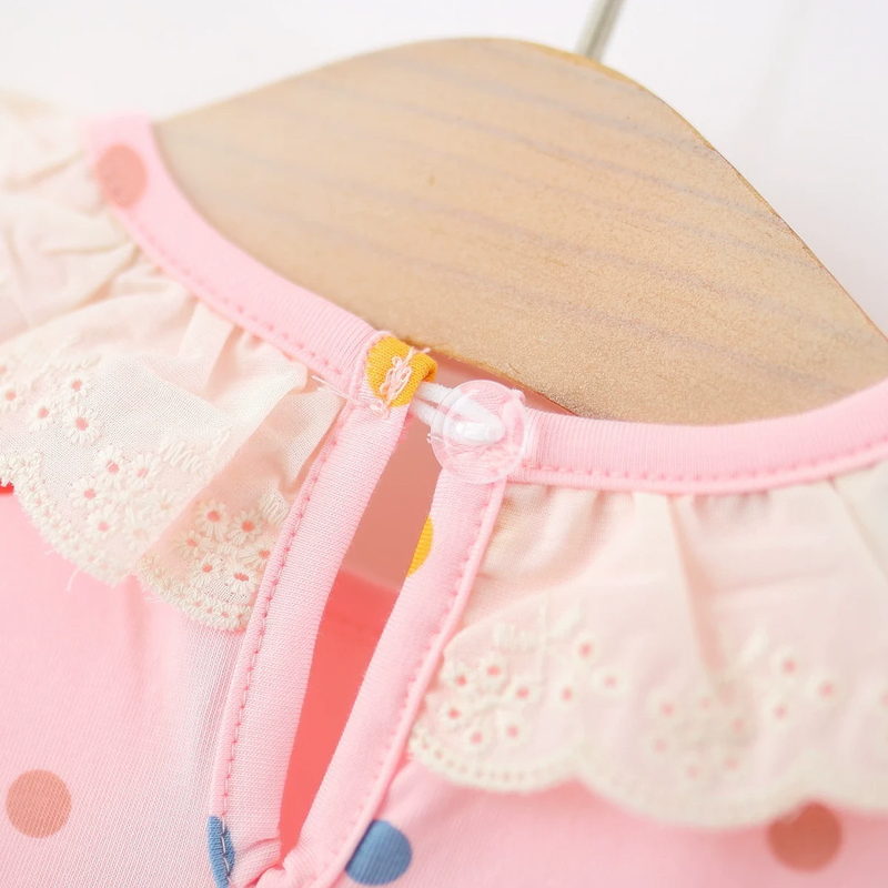 Girls Pink Polka Dot Print Flutter Sleeve A-line Dress Casual Dresses
