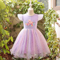 Girls Lavender Graphics Flutter Sleeve Fit & Flare Party Wear Dress Party Dresses Lavender 2-3 Y