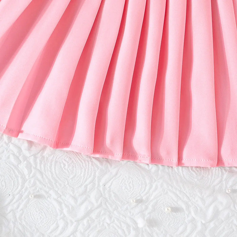 Girls Pink Floral Applique Top With Camisole Top And Pleated Skirt Sets 3 pc. Sets