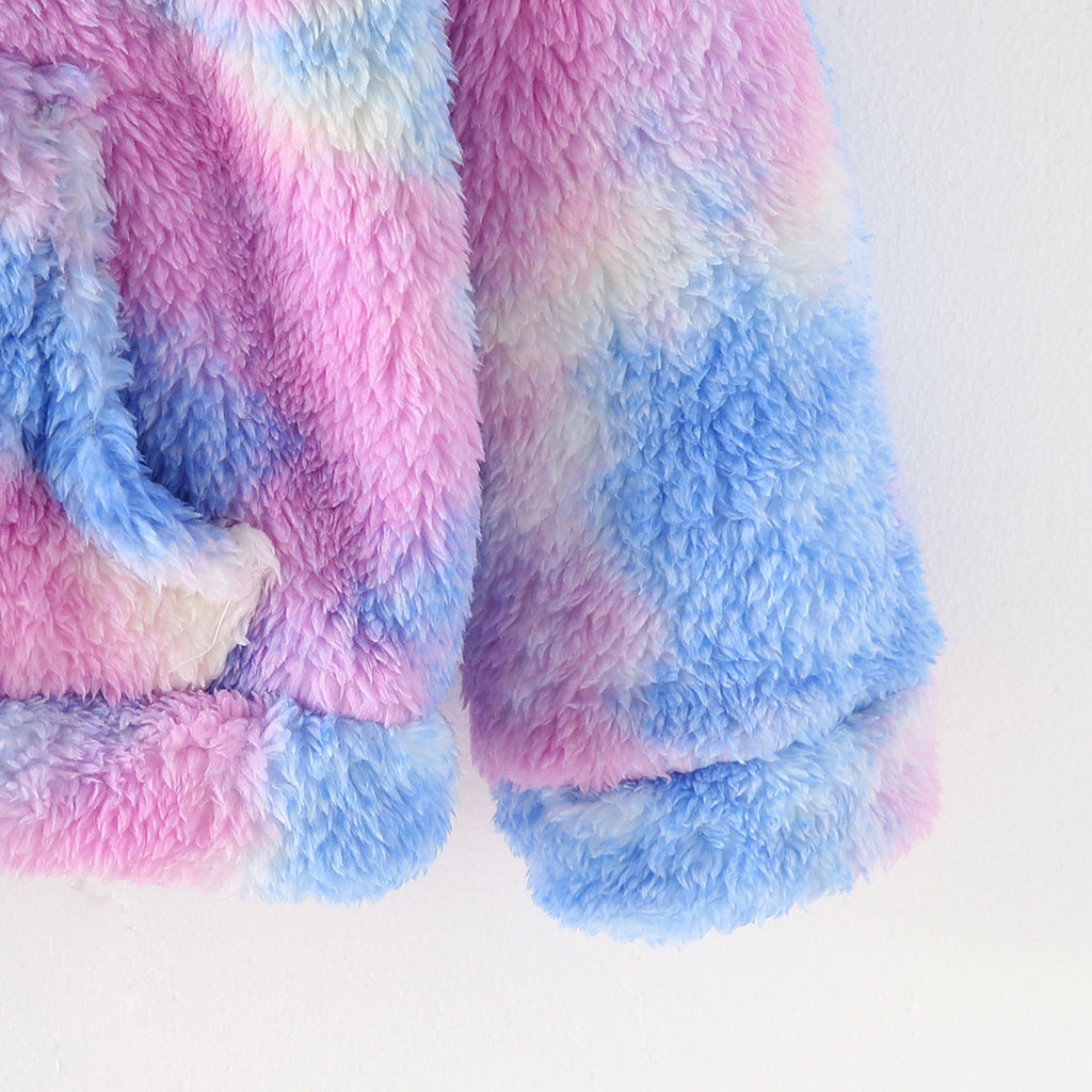 Girls Blue Tie Dye Printed Hooded Neck Pullover Winter Sweatshirt Sweatshirts & Hoodies