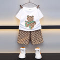 Boys White Short Sleeve Bear Applique T-Shirt With Shorts Sets 2 pc. Sets White 3-4 Y