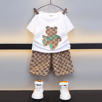 Boys White Short Sleeve Bear Applique T-Shirt With Shorts Sets 2 pc. Sets White 3-4 Y