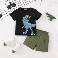 Boys Black Dinosaur Printed T-Shirt With Shorts Set 2 pc. Sets