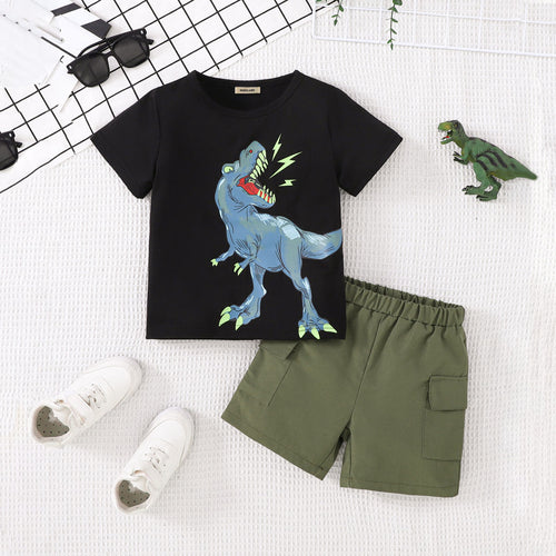 Boys Black Dinosaur Printed T-Shirt With Shorts Set 2 pc. Sets