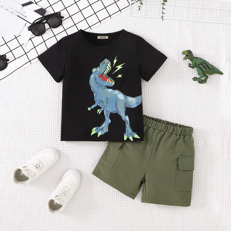 Boys Black Dinosaur Printed T-Shirt With Shorts Set 2 pc. Sets