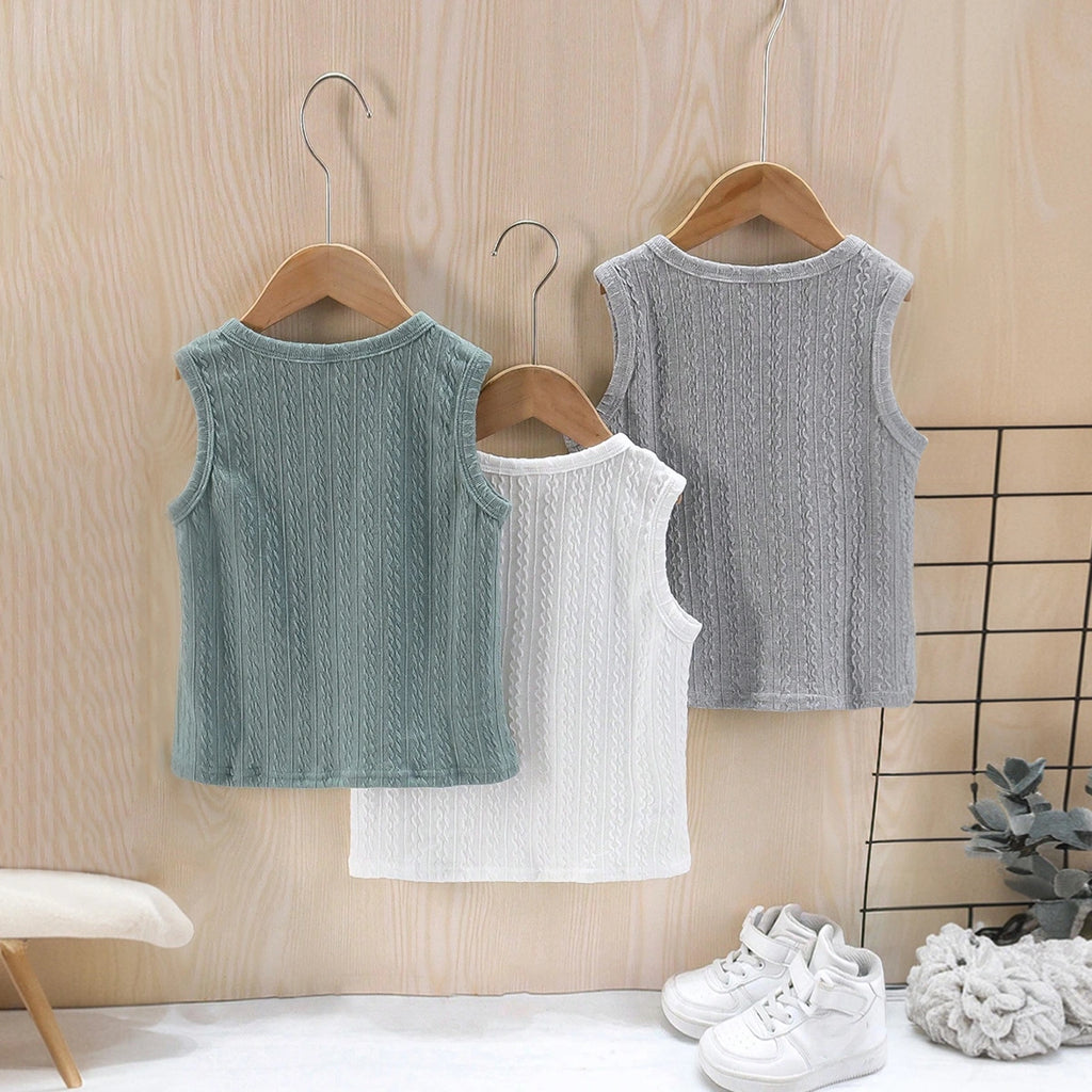 Boys Multicolour Textured Tank Vest Pack Of 3 Vests