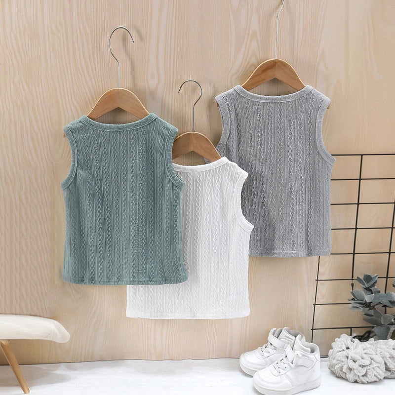 Boys Multicolour Textured Tank Vest Pack Of 3 Vests