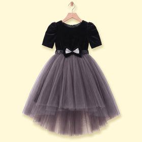 Girls Black Solid High-Low Party Dress Party Dresses Black 1-2 Y