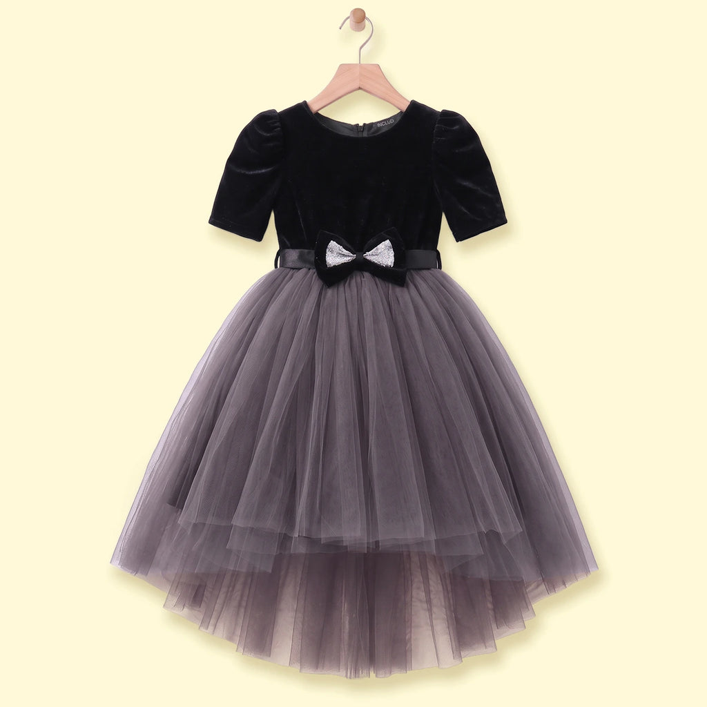 Girls Black Solid High-Low Party Dress Party Dresses Black 1-2 Y