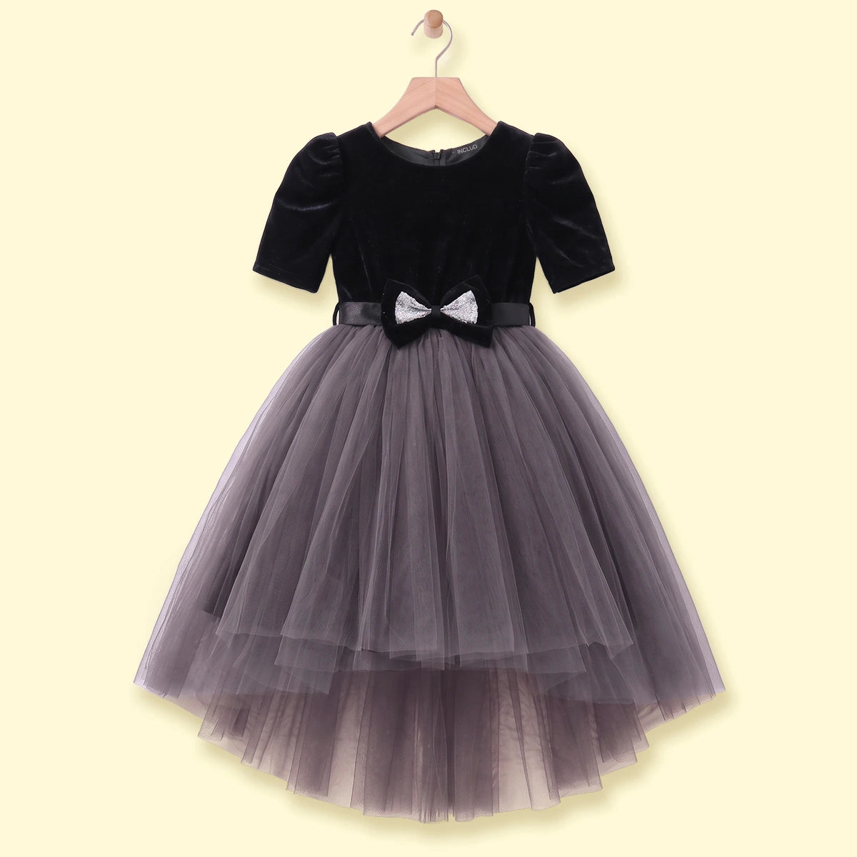 Girls Black Solid High-Low Party Dress Party Dresses Black 1-2 Y