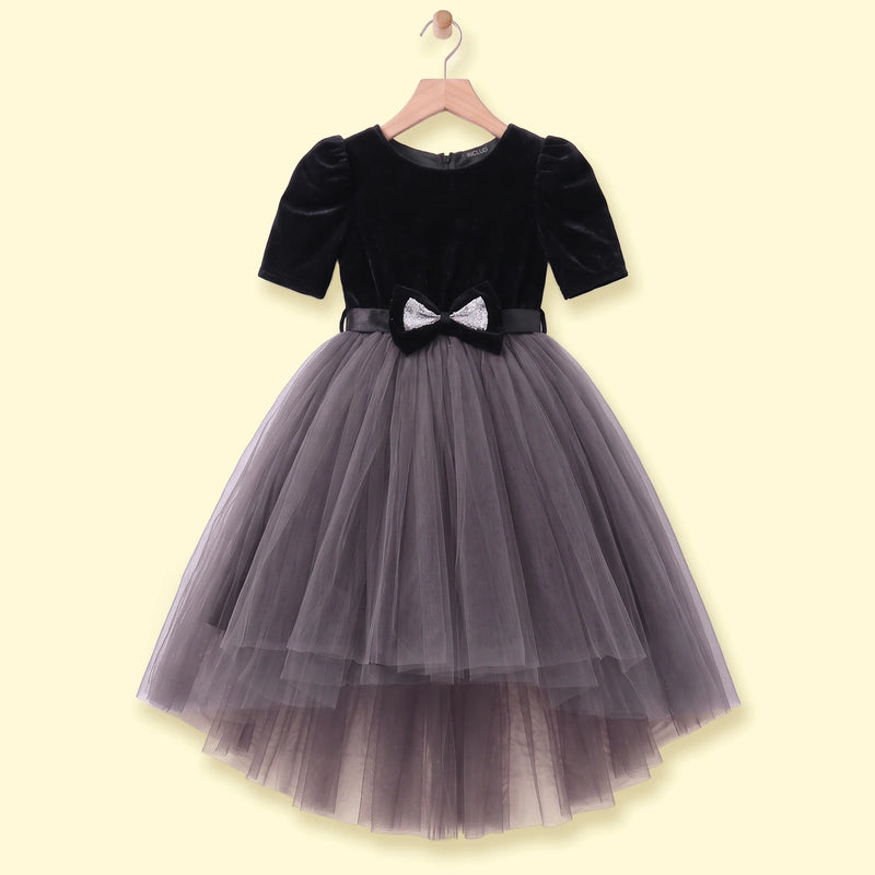 Girls Black Solid High-Low Party Dress Party Dresses Black 1-2 Y