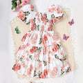 Girls White Floral Printed Puff Sleeves Dress Casual Dresses White 7-8 Y