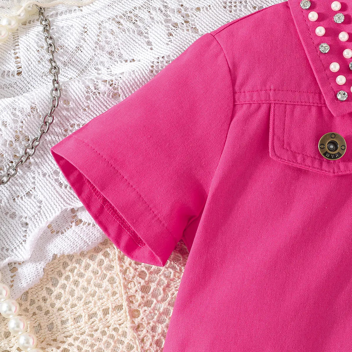 Girls Fuchsia Self-Design Crop Length Top With Skirt Sets 2 pc. Sets