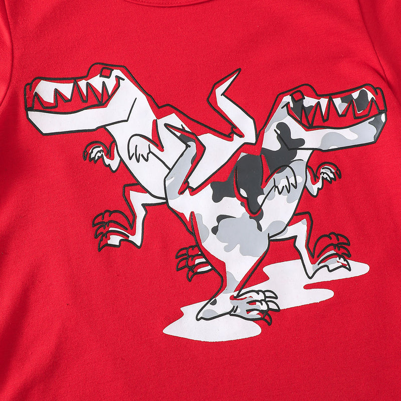 Girls Red Dinosaur Printed t-Shirt With Shorts Summer Sets 2 pc. Sets