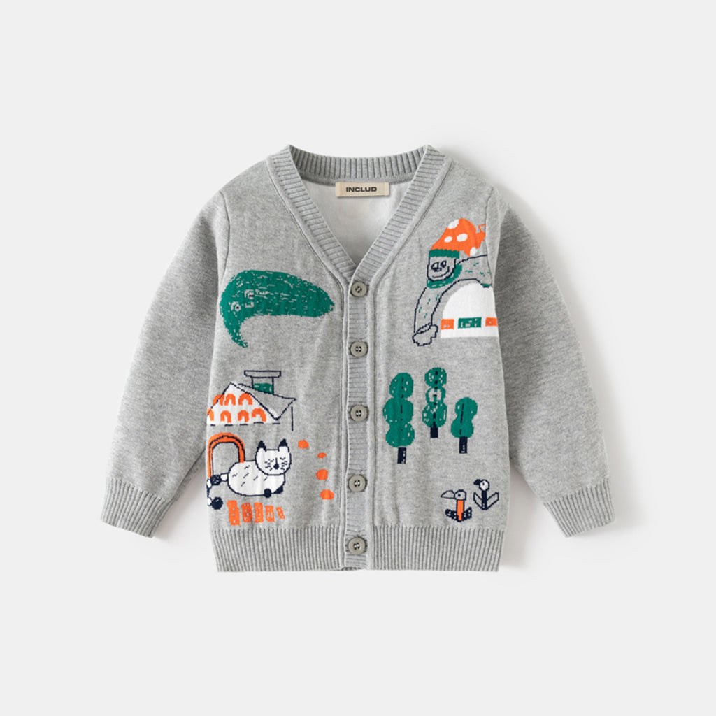 Boys Grey Self-Design Cardigan Sweaters & Cardigans