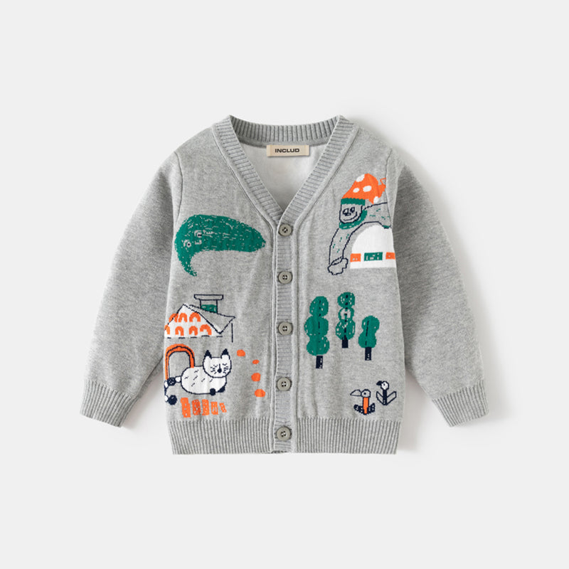 Boys Grey Self-Design Cardigan Sweaters & Cardigans